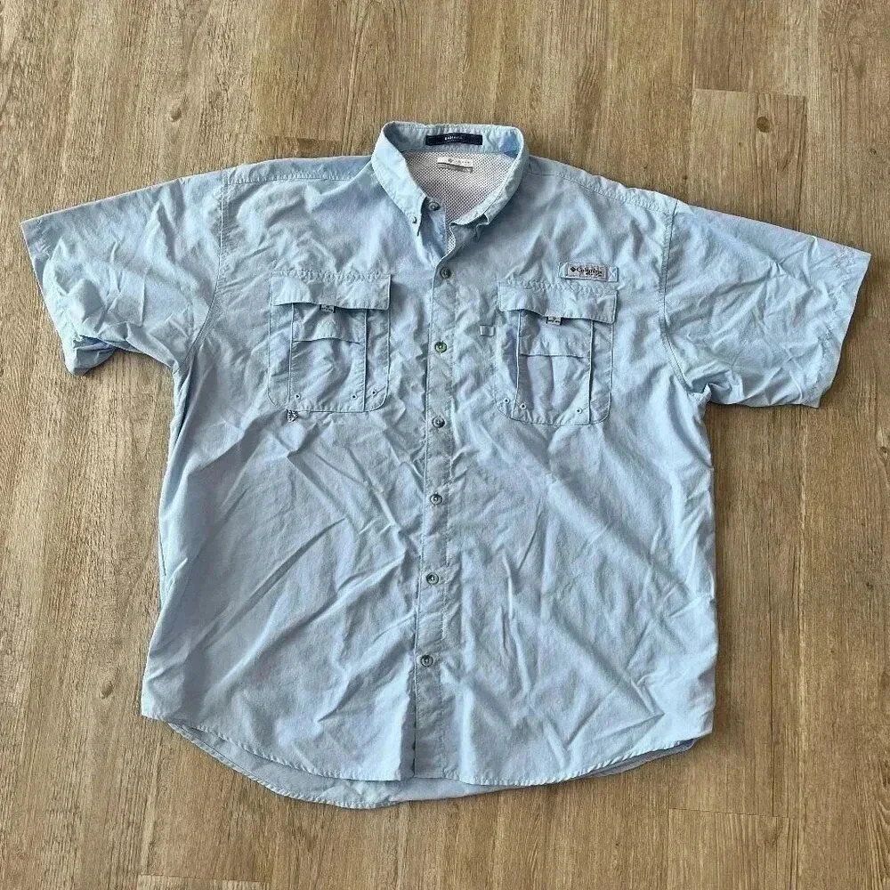 Mens Columbia Bahama Blue Short Sleeve PFG Shirt - XL